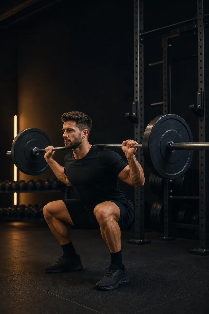 Athlete performing a barbell squat